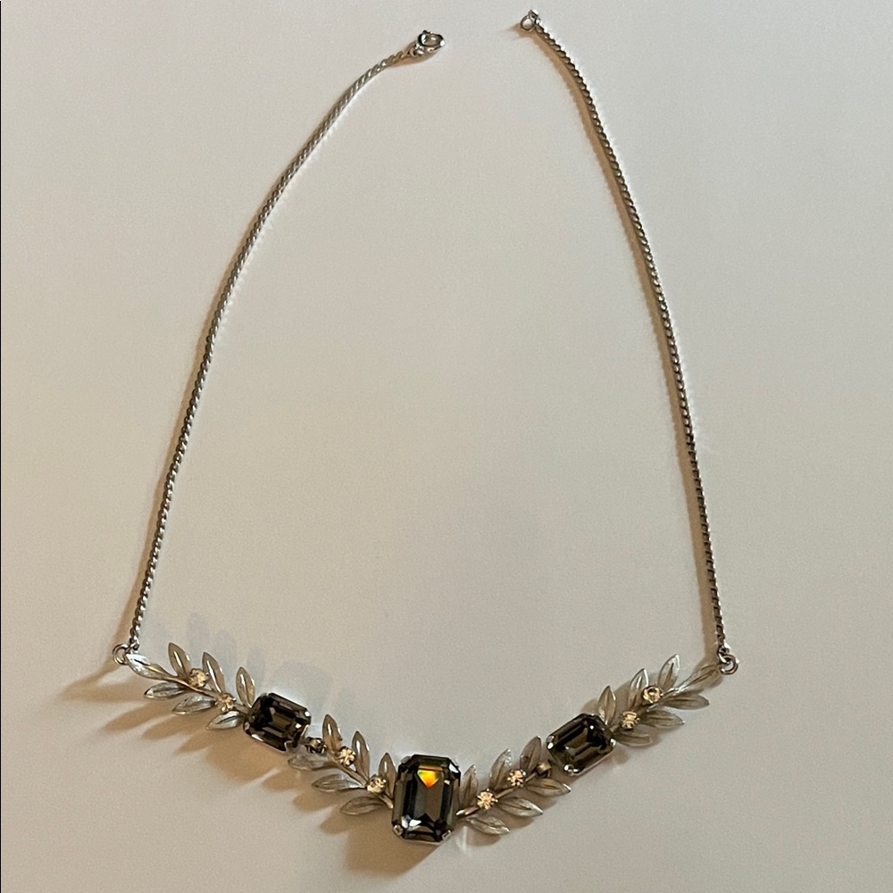 VAN DELL Sterling Leaves + Smoky Quartz Collar necklace
